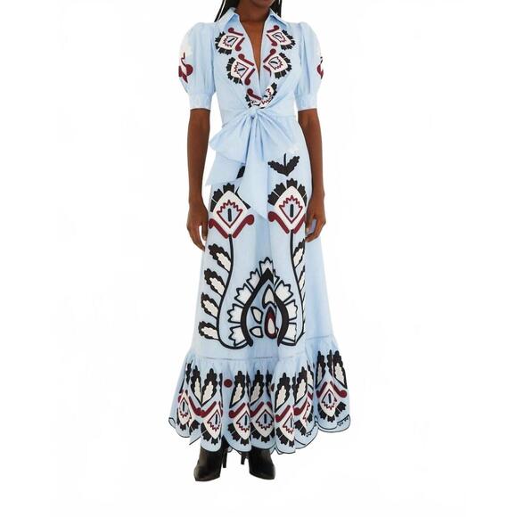 FARM RIO Dresses & Skirts - NEW FARM RIO artisanal bow maxi dress in blue